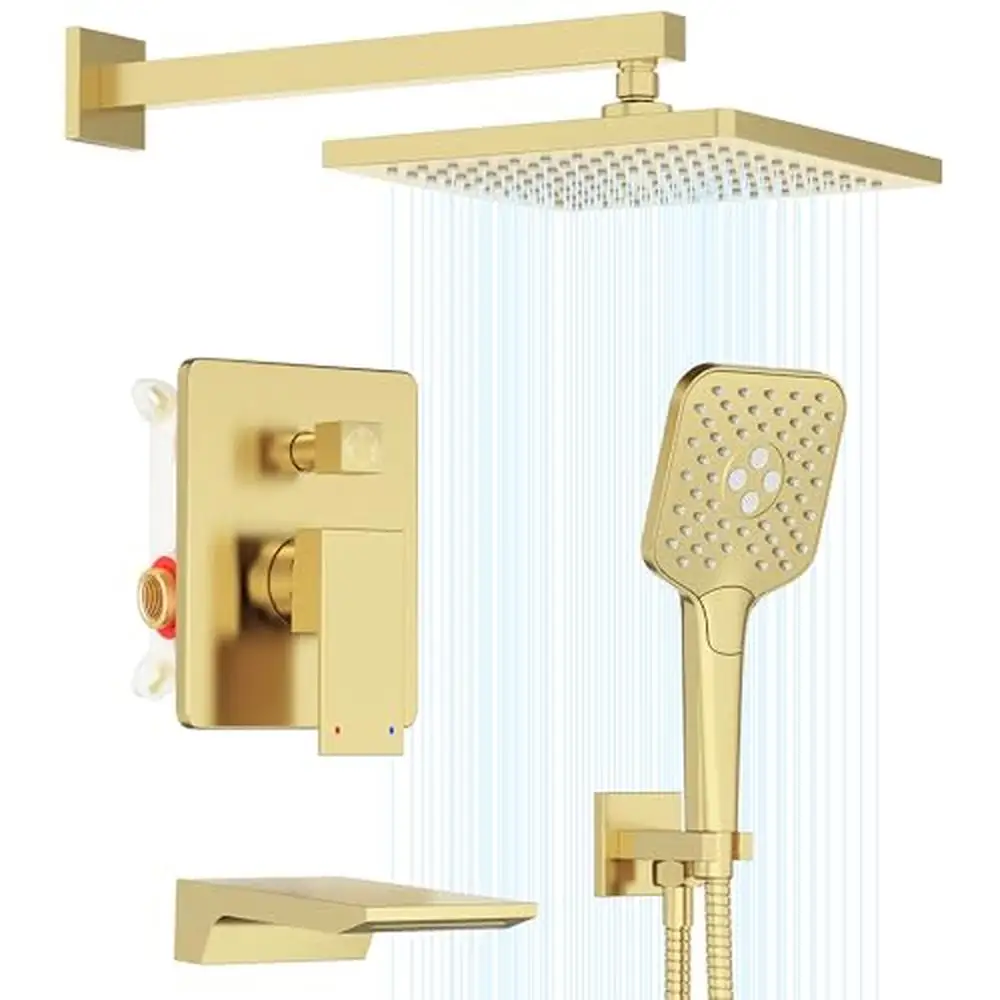 Solid Brass Shower System with Tub Filler Wall Mount Bathroom Set High Pressure 10