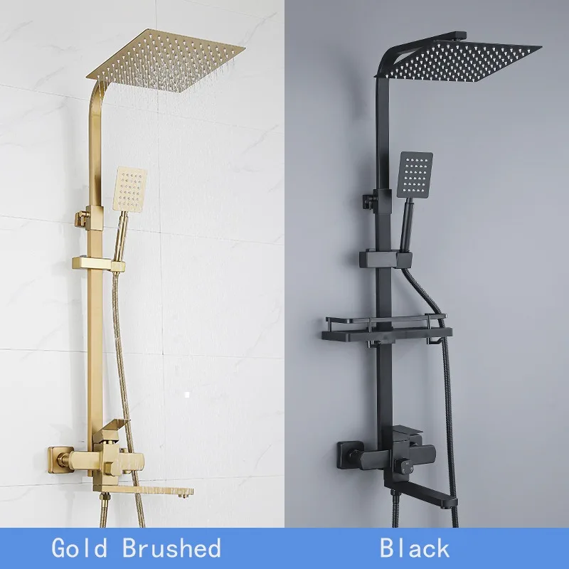 Stainless Steel Shower Set, Brushed Black Pressurized Shower with 25cm Extended Spray Head for Bathroom