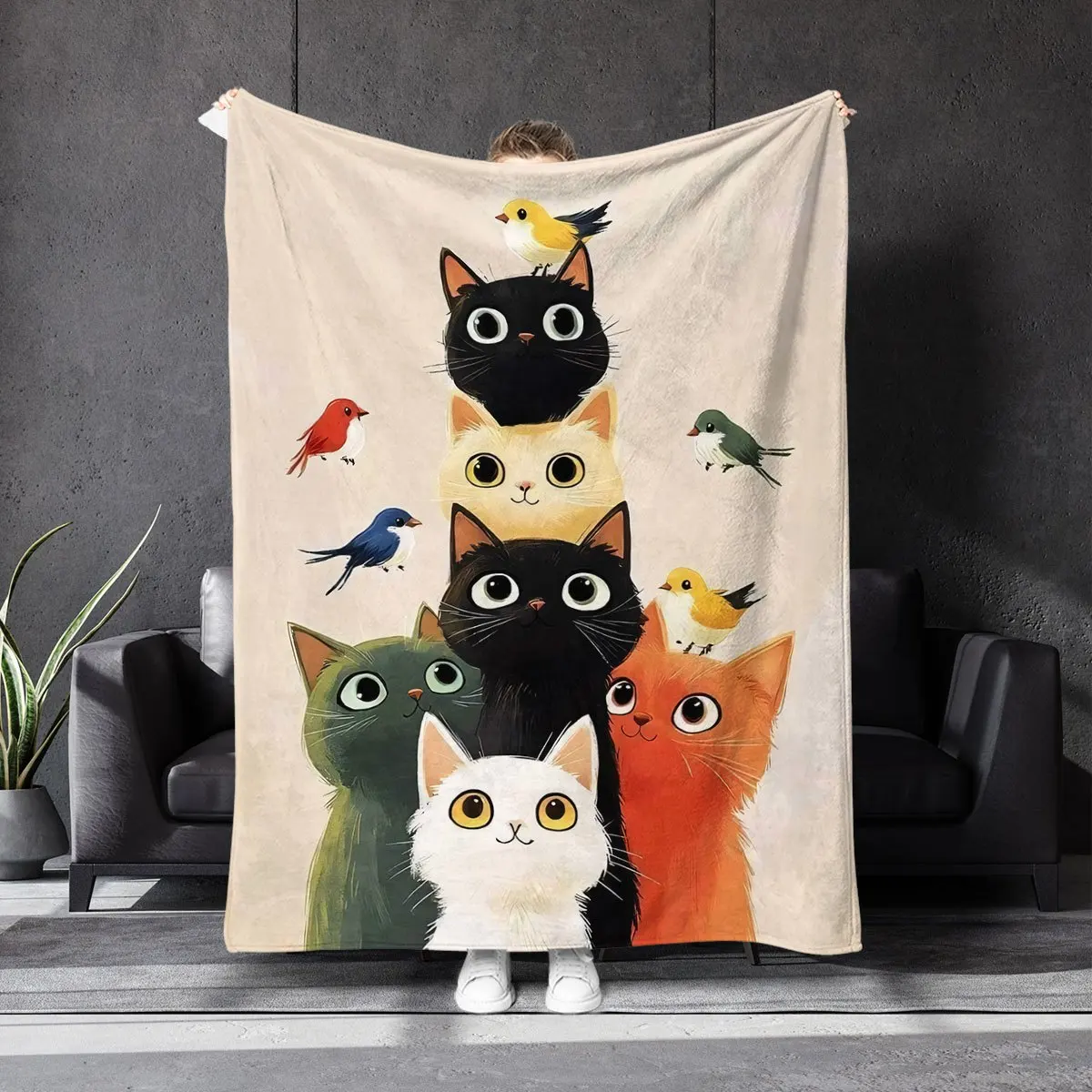 Cat Stacking Arhat: Joyful Animal Pattern Blanket, Bedspread, Towel Quilt, Nap Blanket, Casual Throw