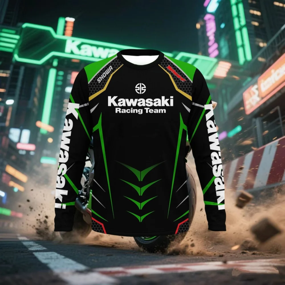 

Summer New Quick Drying Breathable Kawasaki Long Sleeved Shirt Thin Design for Riding Motorcycles Comfortable Long Sleeved Shirt