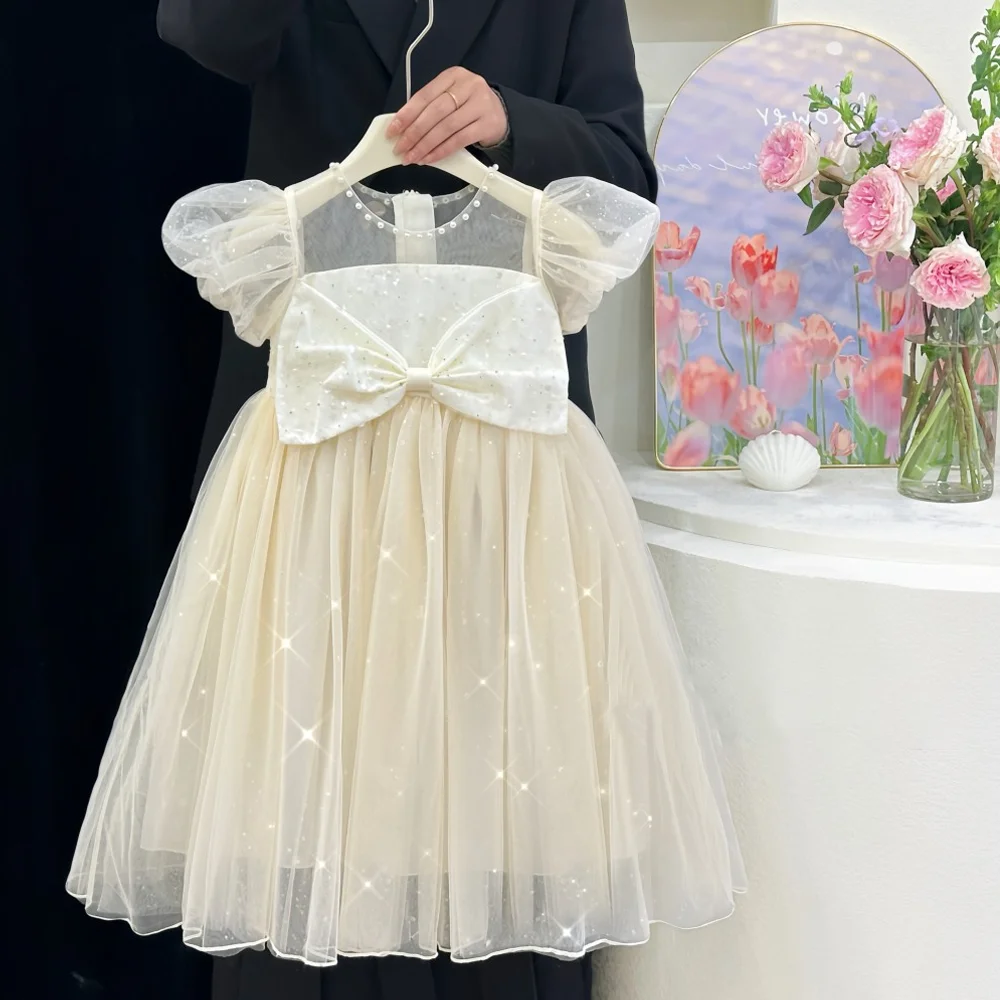 

Children's Dress Bow-tie Tulle Skirt Princess Dress For Girl Dress Party Night Birthday Elegant Clothing White Prom Dresses 2025