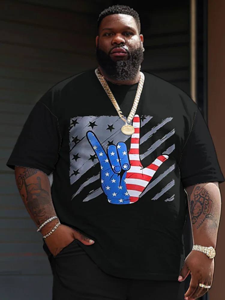 L-9XL Plus Size Round Neck Short Sleeve T-shirt for Men Casual American Flag Gesture Dog Head Printed Fashion Top ZOOY