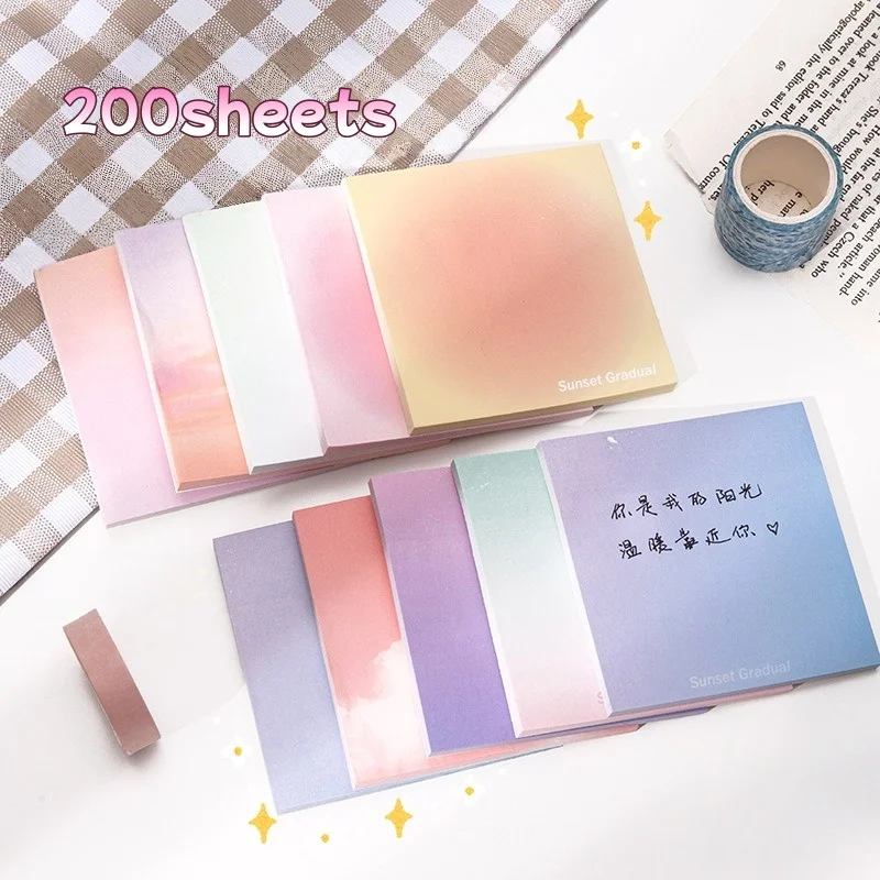 

200sheets/set Memo Pad Stationery School Office Supplies Gradient Color Sticky Notes for Student Back-to-school Season