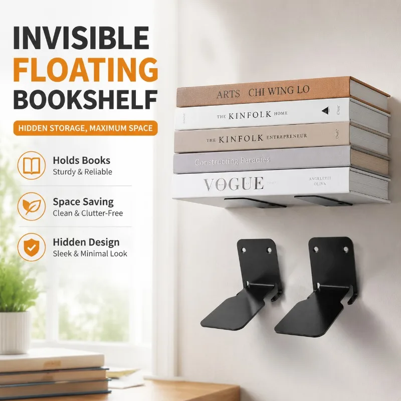 Invisible Wall Mount Book Shelf Concealed Floating Storage Rack Wall-mounted Text Support Bracket Home Study Space-saving
