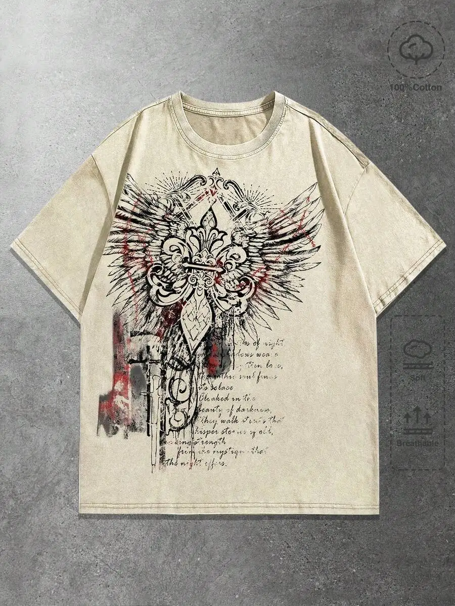

Goth Men's Wing Print T-Shirt Casual Daily Wear Comfortable Fit
