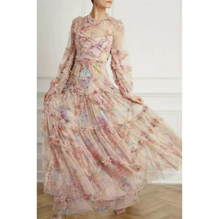 Robe de mariée longue en maille romantique, nickel é de fleurs, oscillation élégante, patients muse, photographie de vacances, nouveau, 2024