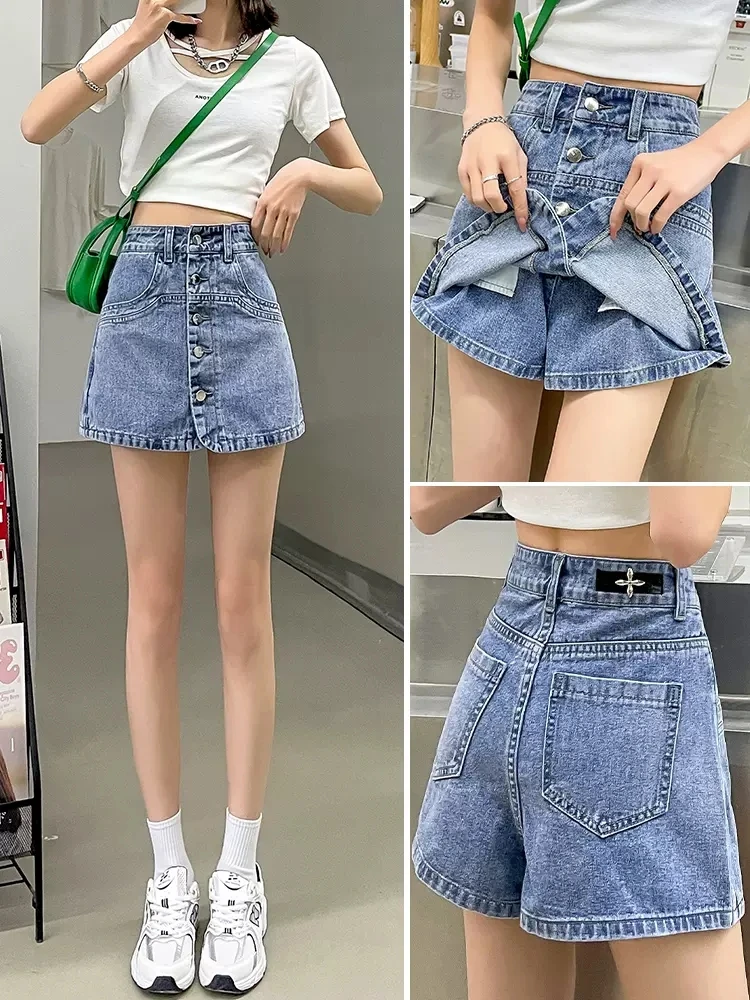 

High Waist A-Line Skirt Women's Summer Thin Large Size Anti-Light Design Korean Style Pure Color Commute Short Skirt