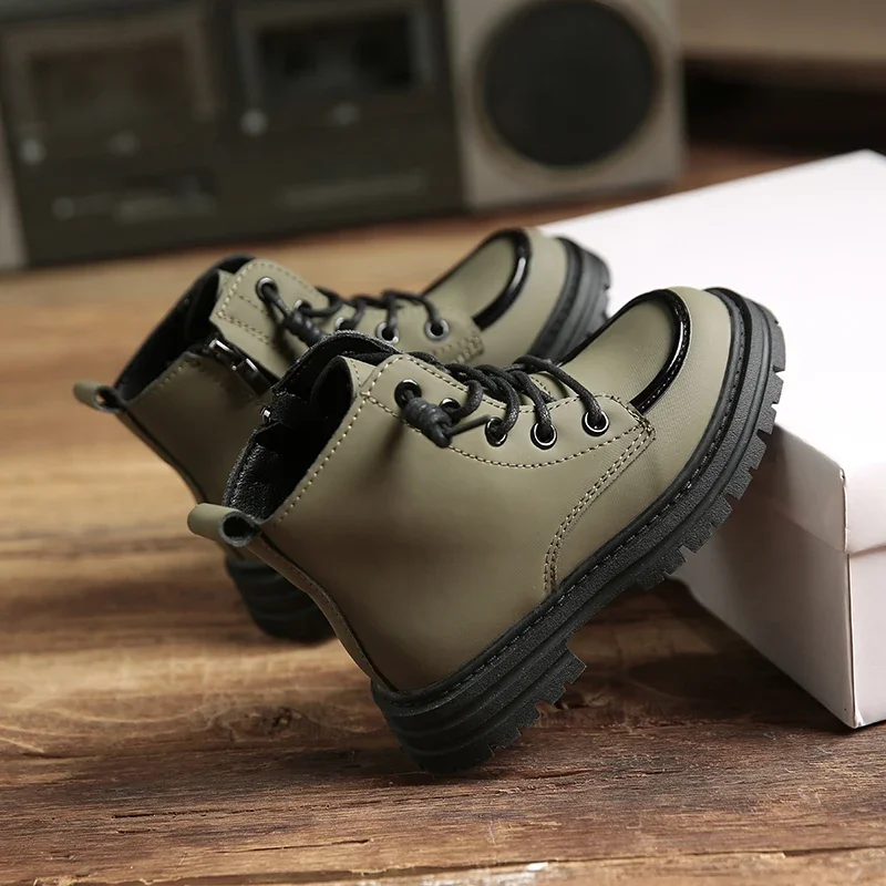 Children Fashion Boots for Girls Boys 2024 Autumn Winter New Korean Style Soft Bottom Anti-slippery Versatile Plush Leather Shoe