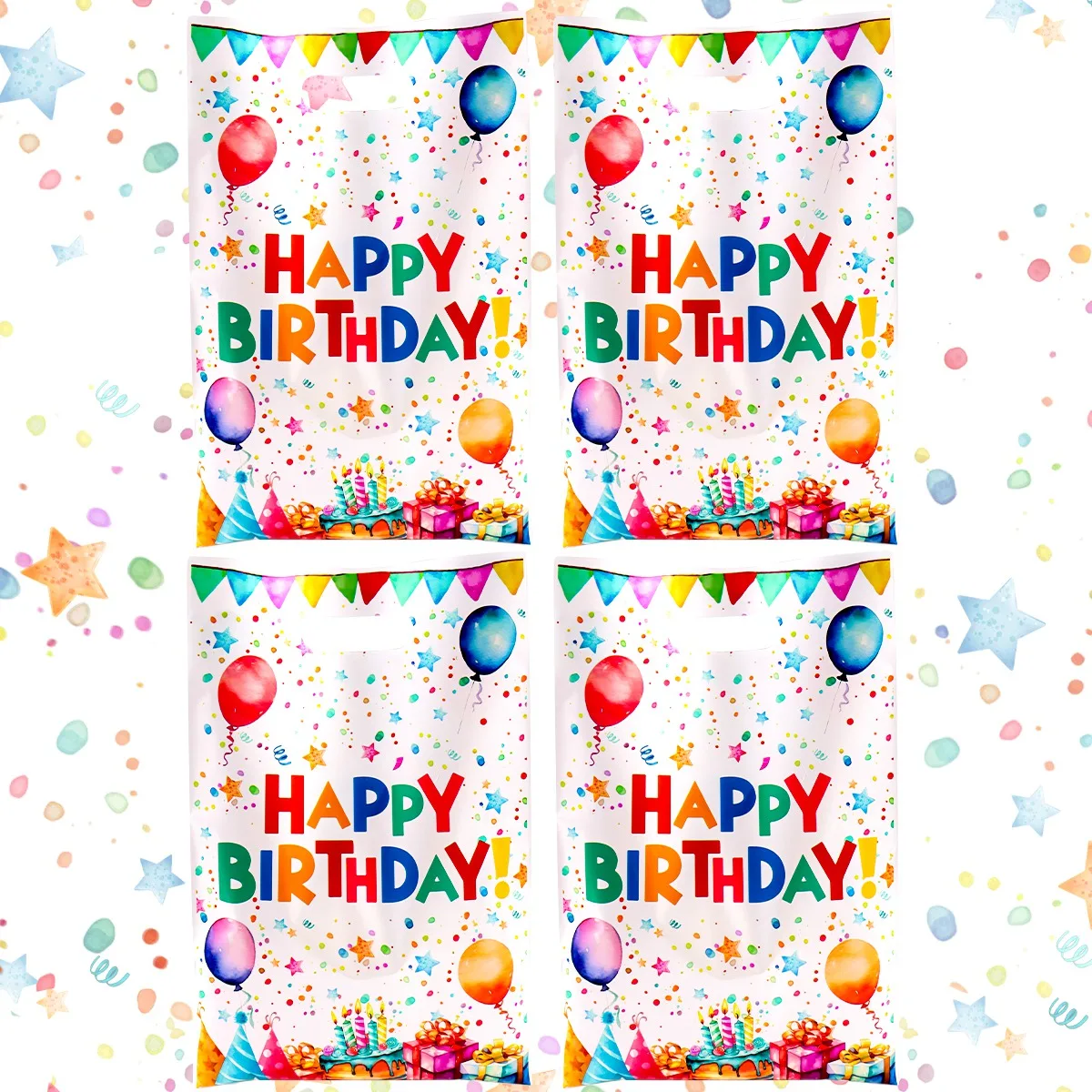 10/20/50 Stück Happy Birthday Geschenktüten, bunte Plastiktüten mit Ballonmuster für Erwachsene, Happy Birthday Party-Dekoration – Detail 6