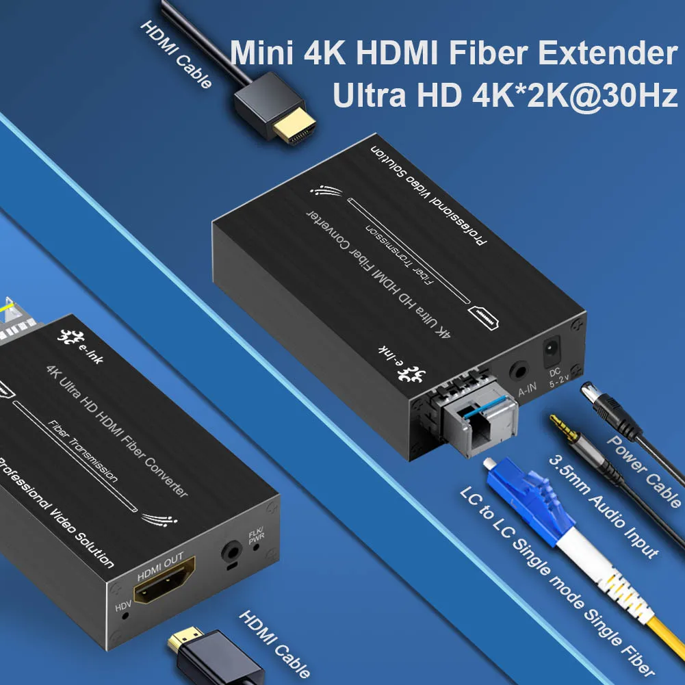 Mini 4K HDMI Fiber Extender HDMI Over Fiber Converter with External Stereo Audio HDMI Optical Transceiver