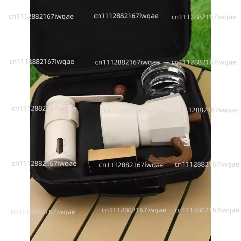 Dual-Valve Moka Pot Set - Portable Outdoor Camping Italian Coffee Maker with Manual Grinder