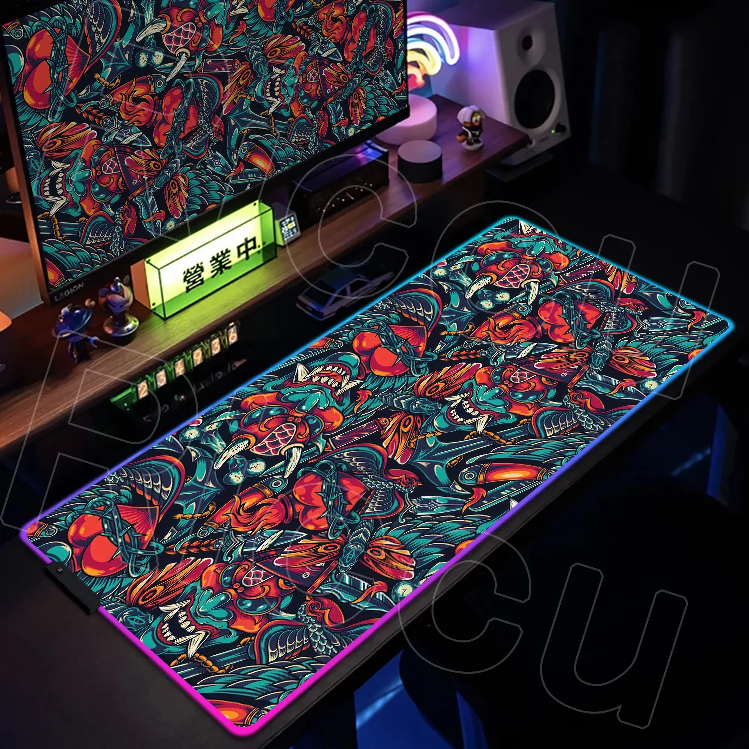 

RGB monster Mythical animals Mouse Pad Large Gaming PC Accessories Mousepad Gamer Carpet Computer Office 800X400MM LED Desk Mat