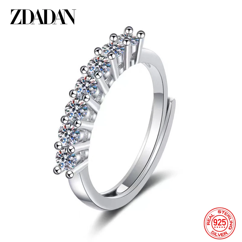 ZDADAN 925 Sterling Silver Rose Gold 3mm Pave Zircon Adjustable Ring For Women Girls Fashion Jewelry view 5