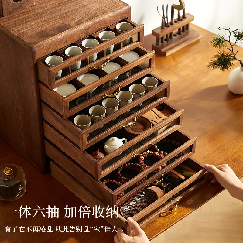 Black walnut solid wood drawer dental cabinet desktop g brand tea set and hand string