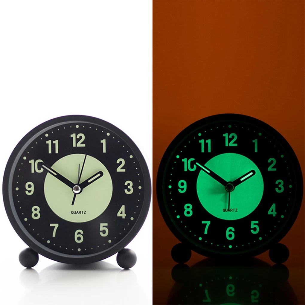 Glow-In-The-Dark Silent Bedroom Clock - Quiet Battery-Operated Non-Ticking Modern Wake-Up Clock for Bedroom Black