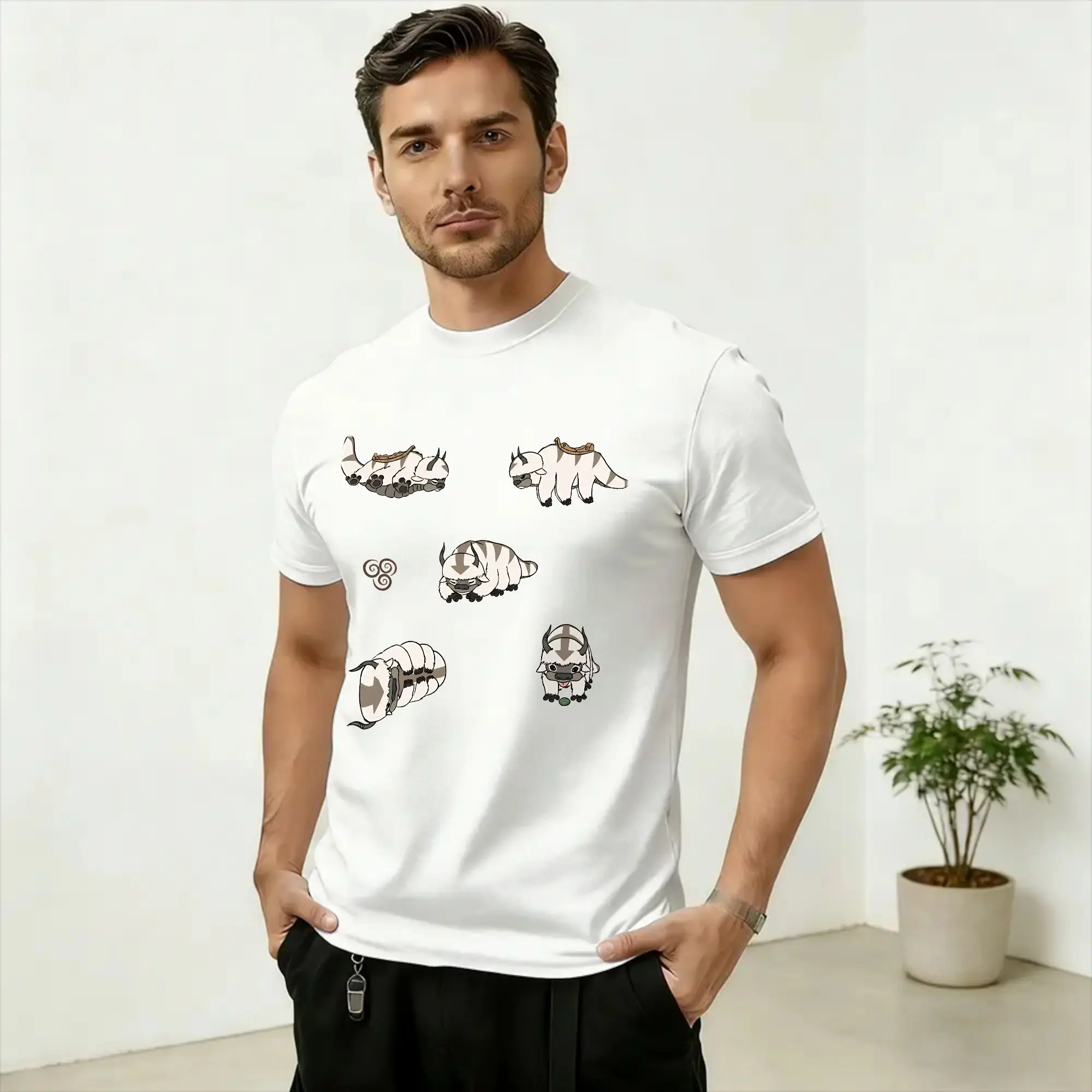 Avatars Airbender Appa Momo T-Shirts Men  Novelty Cotton Tees Round Neck Short Sleeve T Shirt Unique Clothes