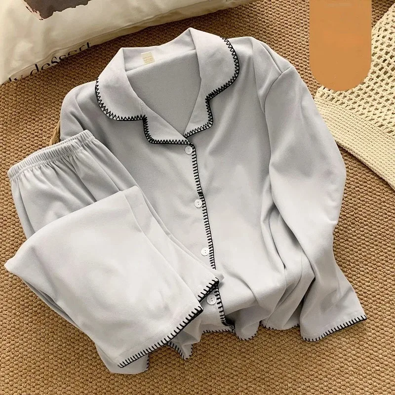 

Harajuku Style Solid Simple Plus Size Loungewear 2 PC Set Soft Casual Women's Pajamas Autumn Winter Long New Fashion Homewear