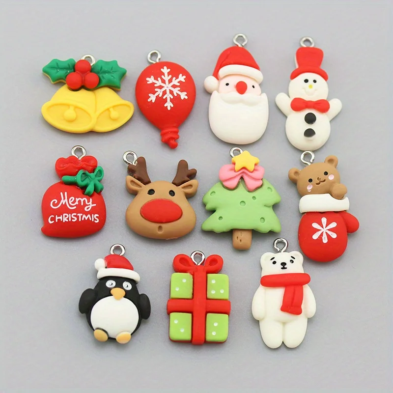 10pcs Resin Xmas Tree Santa Snowman Gingerbread Man Charms Resin Pendant for Earring Bracelet Keychain Accessories Supplies