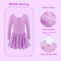 Girl Long sleeves Ballet Dance Leotard Toddler Sparkly Dance Dress shiny skirt Suitable for children's stage performances