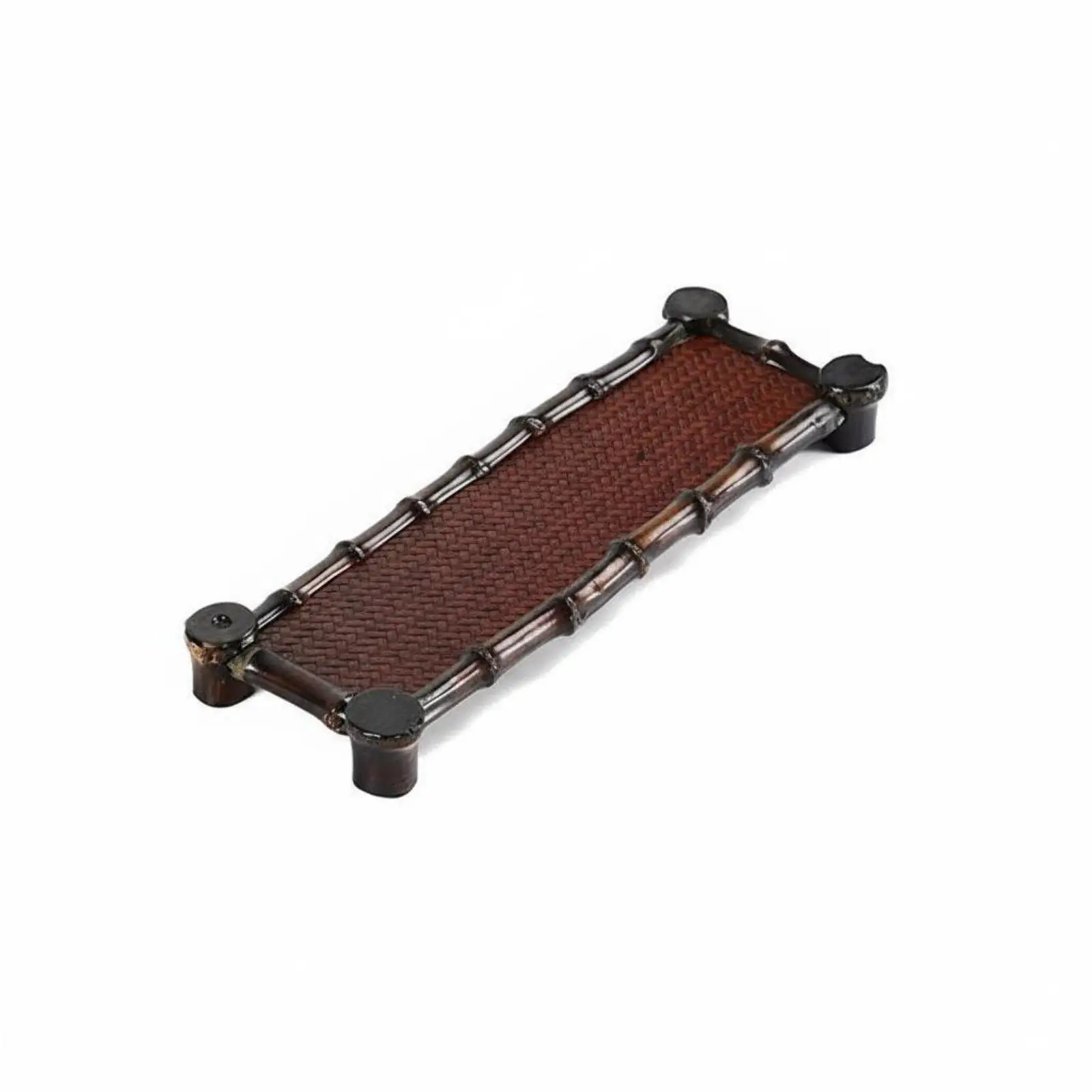 Natural Bamboo Serving Tray for Tea Ceremony with Retro Weave Pattern Design
