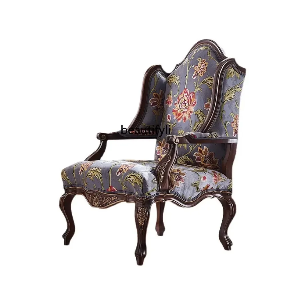 

XX39American-Style Wooden Lounge Chair Living Room Single-Seat Sofa Chair European-Style Leather Lazy High Back Chair