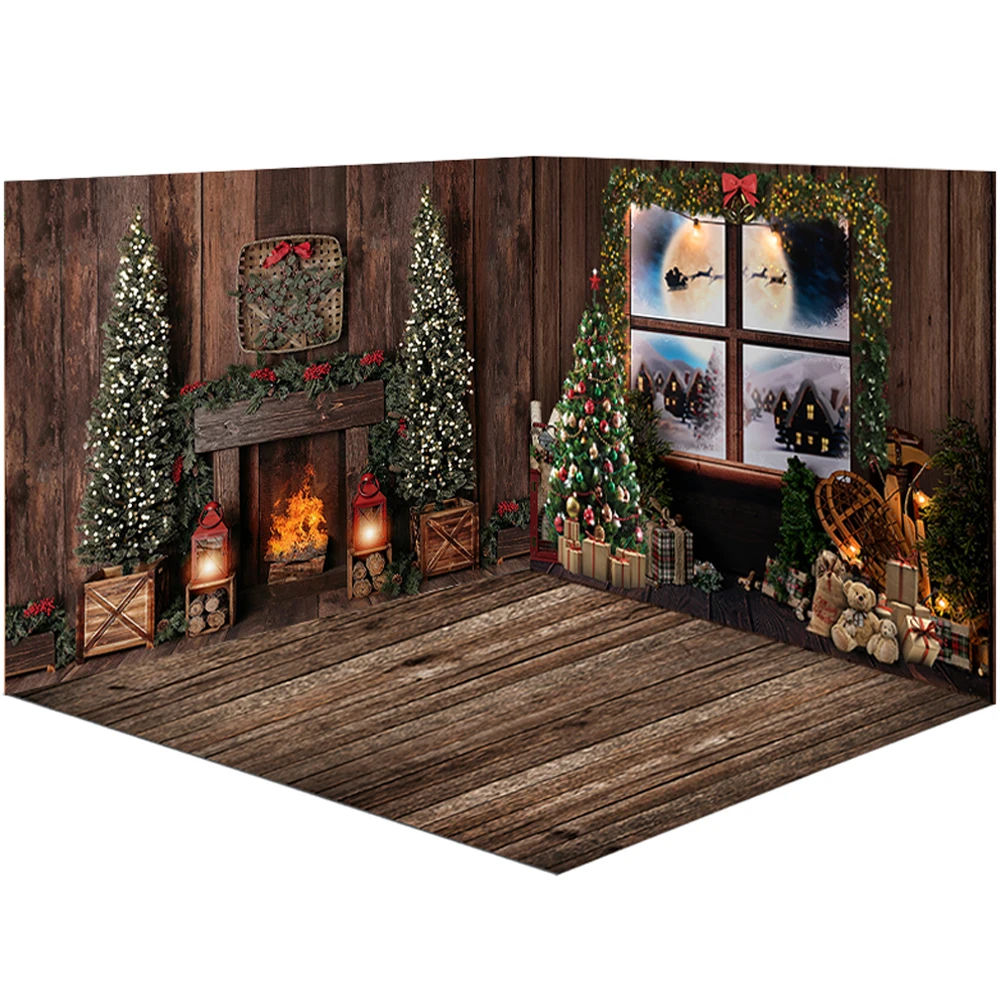 Фон для фотосъемки Рождественский камин Рождественская елка Гирлянда Окно Фон для фотосъемки семейный портрет фото реквизит студийная буд...