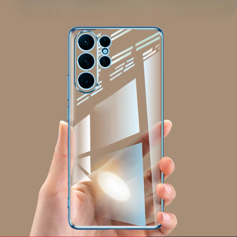 Clear Transparent Plating Silicone Case For S24 S23 S22 S21 S20 Ultra Plus FE Square Frame Soft Back Cover
