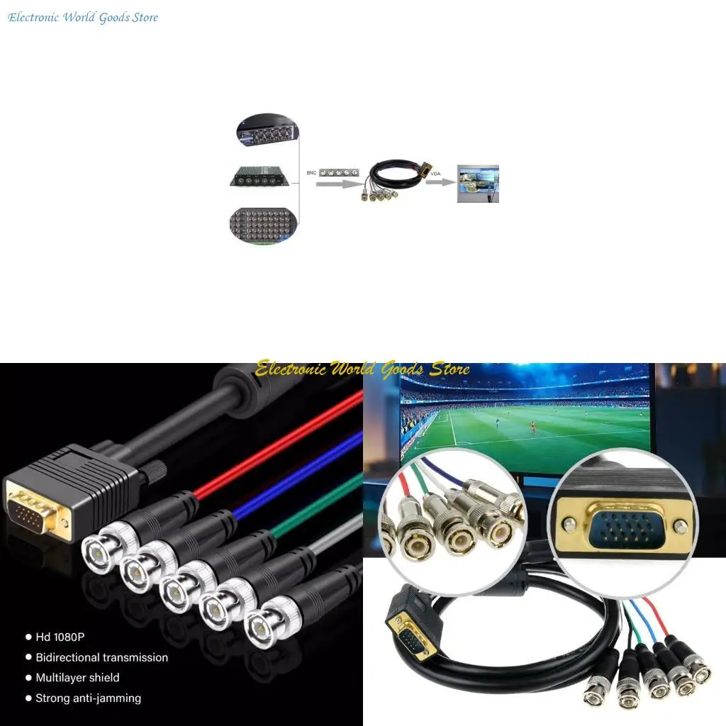 

A3PD Long VGA To BNC RGBHV Cable Male To Male Coaxial Connection Double Way Transfer