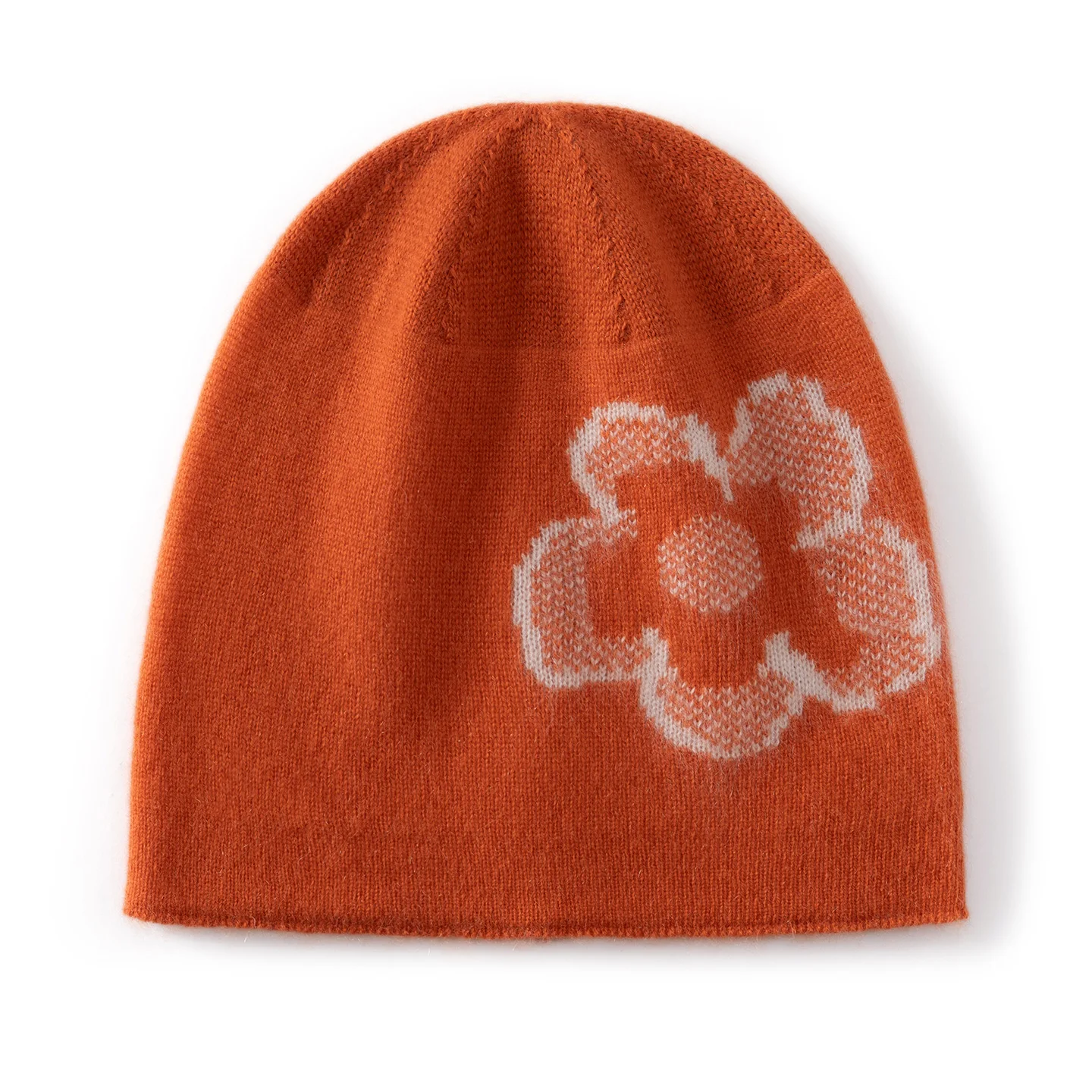 KOIJINSKY 35% Cashmere Knit Beanie Vintage Big Floral Jacquard Slouchy Straight Cut Soft Warm Winter Hat for Women