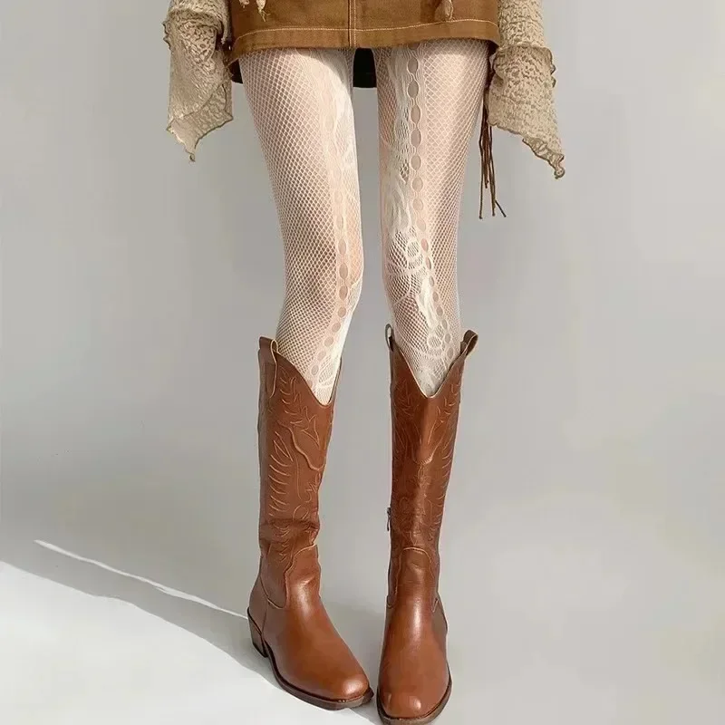 ถุงน่องลายดอกไม้สไตล์ Y2K เซ็กซี่ สำหรับผู้หญิง สไตล์โกธิค พังก์ สีดำ ถุงน่องตาข่าย ฮาราจูกุ โลลิต้า ลายดอกไม้แบบไม่สม่ำเสมอ ถุงน่องตาข่าย