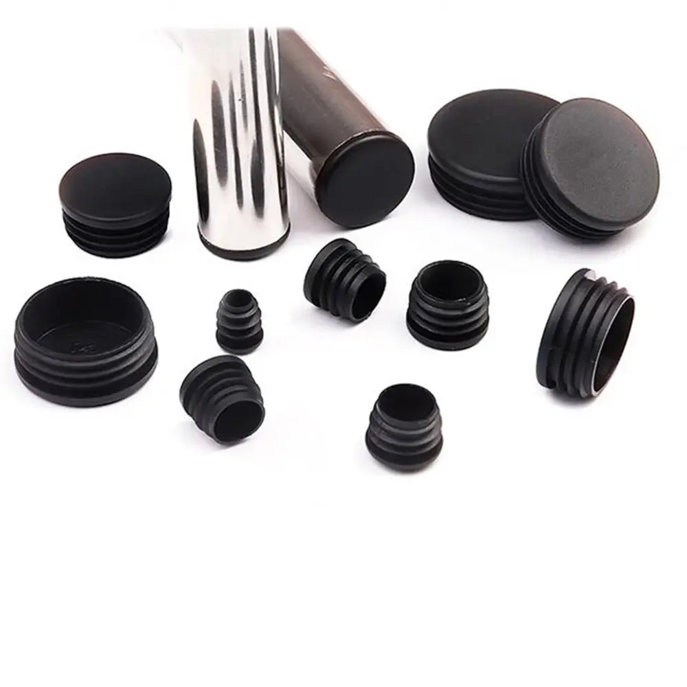 10pcs/pack Black Round Plastic Plug In Round Pipe Steel Pipe Inner Sleeve Plug Head Table Chair Foot Pad