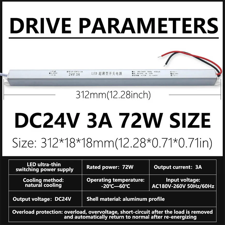 DC12V/24V Ultradünnes Schaltnetzteil 12W 24W 36W 60W 72W AC220V Beleuchtungstransformator 1A 1,5A 2A 2,5A 3A 5A 6A LED-Treiber – Detail 9