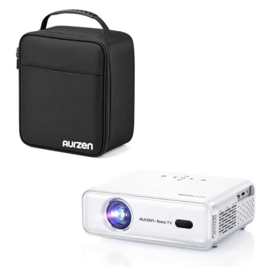 

D1R Smart Projector Bundle with Carrying Case Roku Streaming Experience Built-in 1080P FHD Dolby Audio White 2 Items - Ideal fo