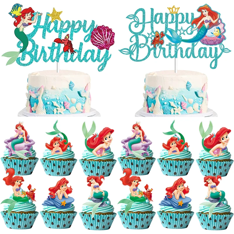 Princess The Little Mermaid Ariel Tableware Set Girl Birthday Decorations Paper Plate Cake Topper Baby Shower Party Supplies