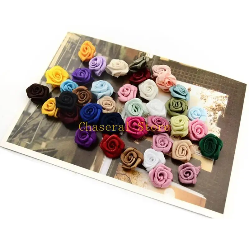 E7CE 100 PCS Mini Satin Ribbon Roses Sewing Craft Ribbon Bows DIY Clothes Hairbands