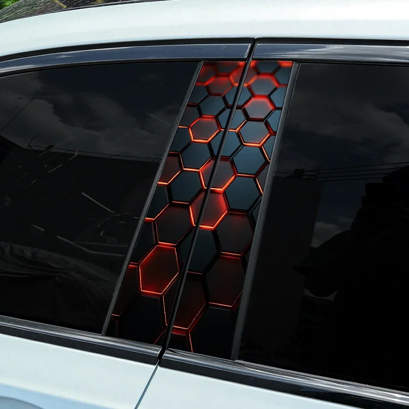 1PC Honeycomb Geometric Car Stickers Auto B Pillar C Pillar Waterproof Vehicle Center Column Decor Cover Scratch DIY PET Decals
