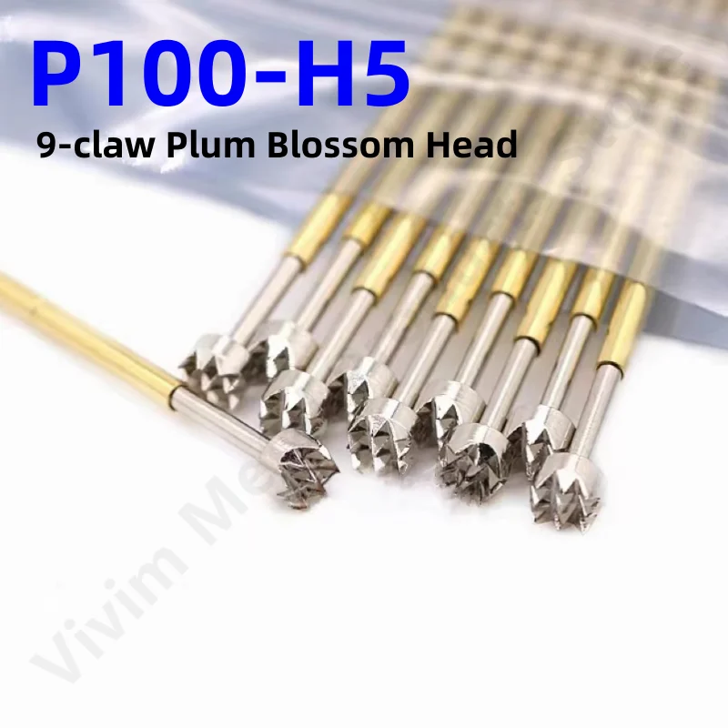 

100PCS P100-H5 33.35mm 9-claw Plum Blossom Head Dia 2.5mm Needle Spring Test Probe P100-H Dia 1.36mm Circuit Board Test Tool