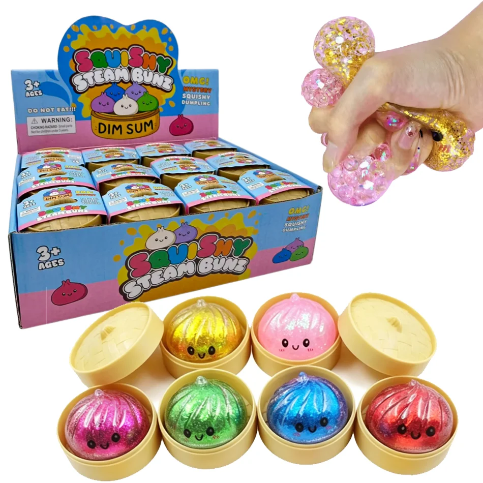 Mini 1-24 Stück Glitzer-Dumplings mit Box, sensorisches Quetschspielzeug zur Stresslinderung