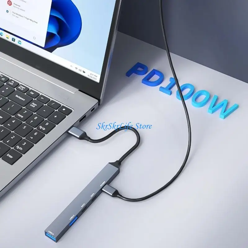 

E65E 5 Ports USB C Hub for Laptop 5 in 1 Type C USB Adapter High Speed Data Transfer 5Gbps PD100W Aluminum Alloy
