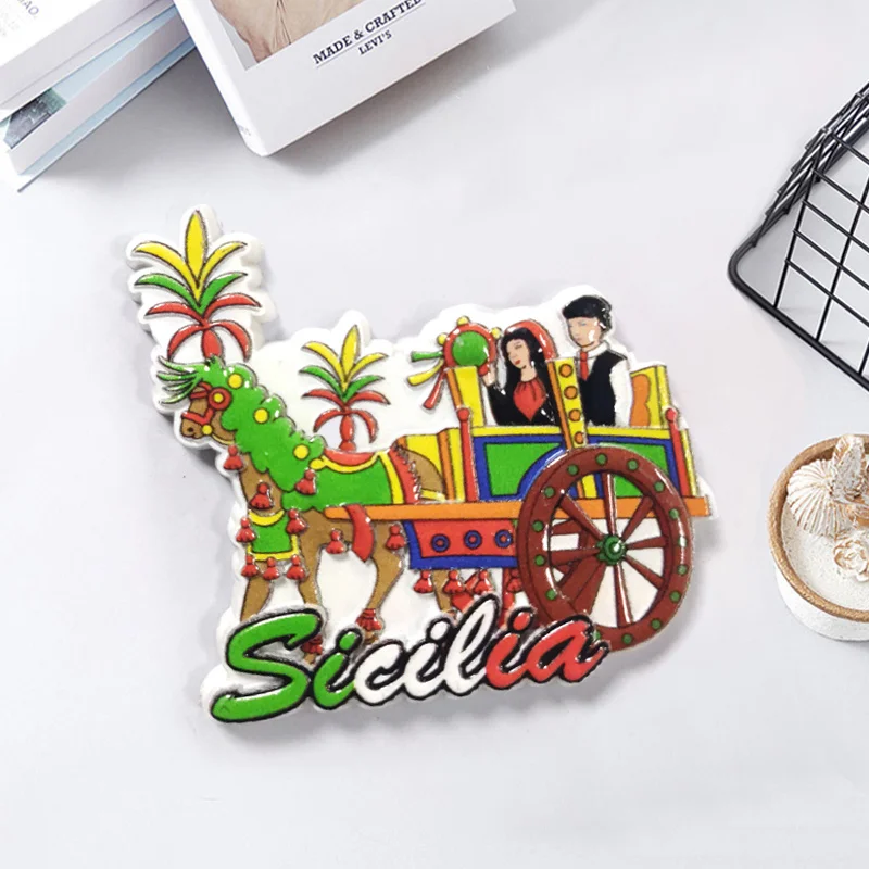 

Italy Sicily Tourist Carriage Fridge Magnet Cultural and Creative Home Use3dThree-Dimensional Decorative Collectible Gift