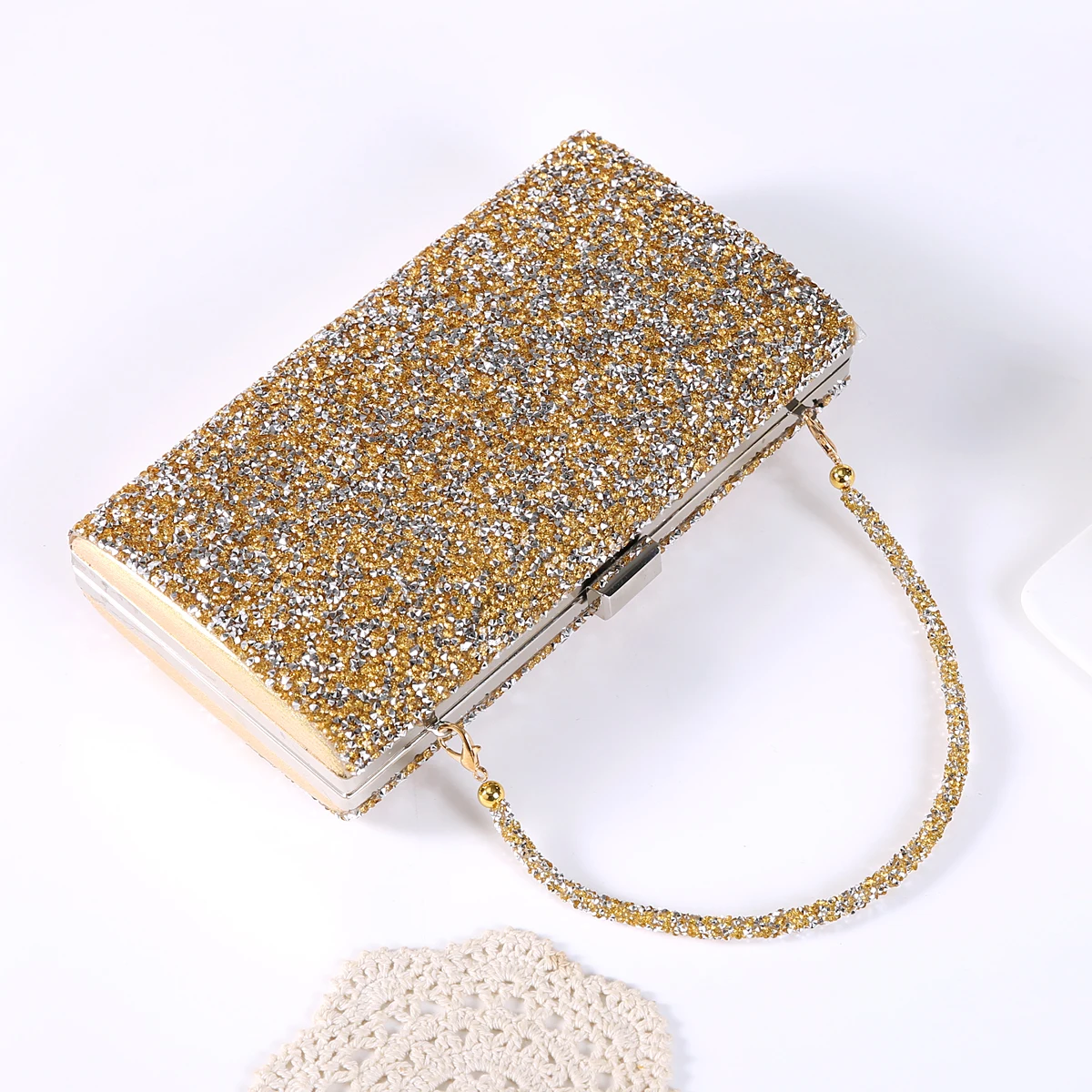 Fashion Designer Women Evening Bag Rhinestone Silver Gold Clutches Ladies Banquet Wedding Dinner Long Purse Female Handbag