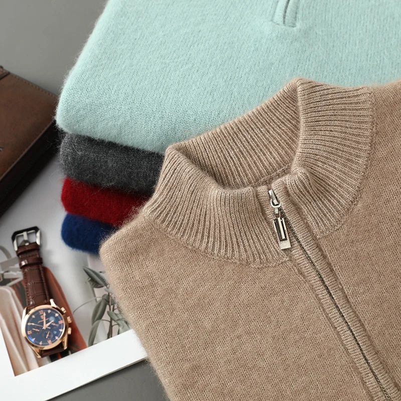 

Men's 100% Pure Mink Cashmere Sweater, Autumn Winter Thick Semi High Neck Knitted Sweater Casual Business Long Sleeved Pullover