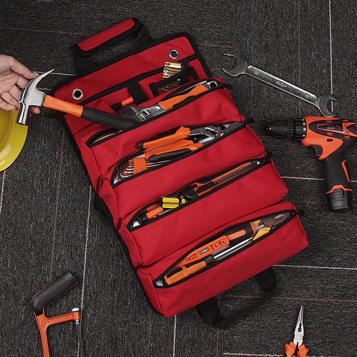 Heavy Duty Tool Organizer with 2 Detachable Zipper Pouches