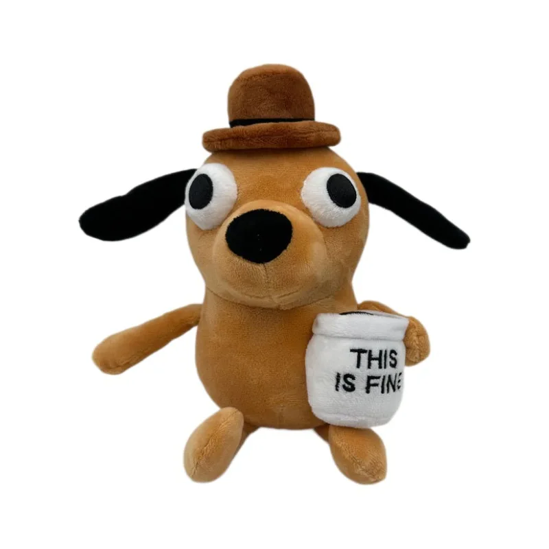 25cm This Is Fine Meme Coffee Dog Plush Toy Soft Stuffed Doll Stuffed Plush Animals Kids Toy Gift for Children Boy Birthday