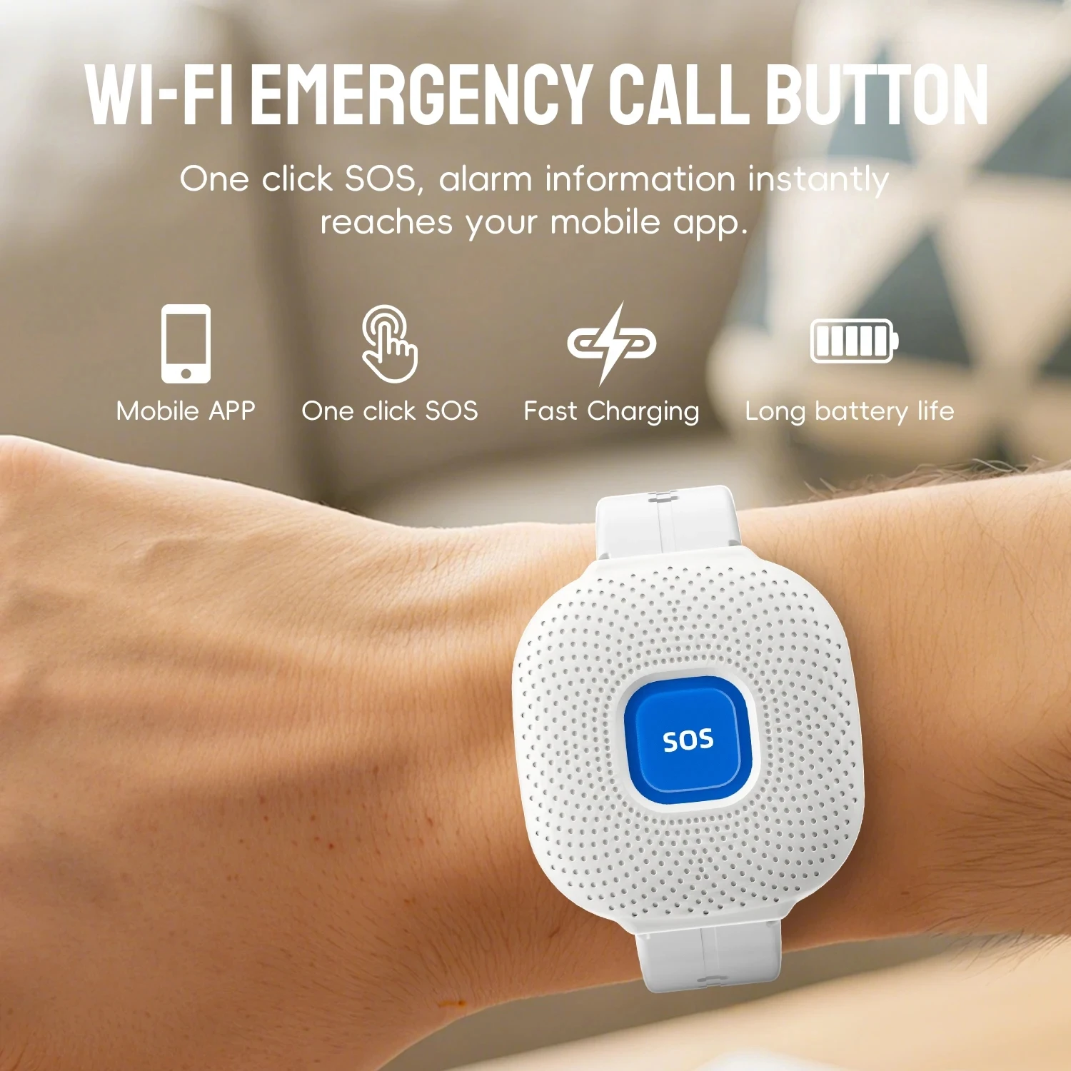 

Tuya WiFi Emergency SOS Bracelet for Elderly Fall Personal Alert System Waterproof SOS Watch For Hospital Healthcare Call Button