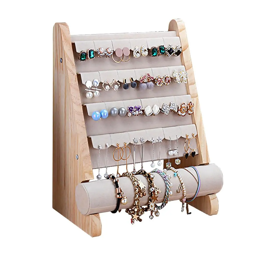 Organizzatore di gioielli in legno Rack Gancio Porta orecchini Gancio Collana Orologio Bracciale Stand Display Storage