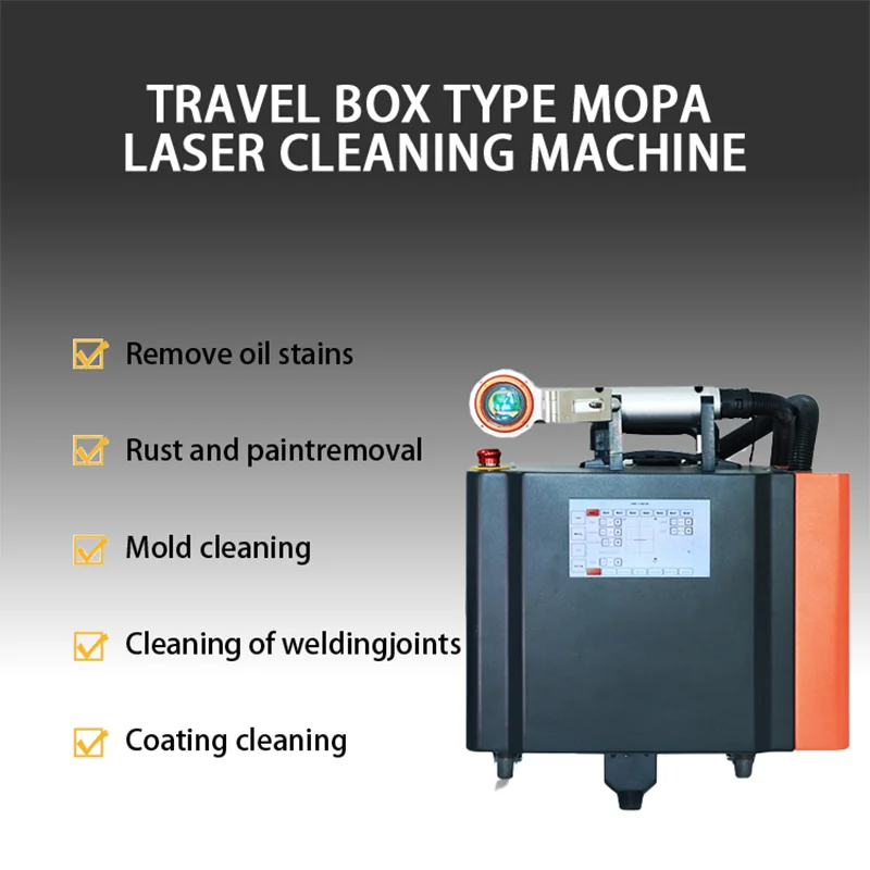 Macchina per la pulizia laser portatile da 200 W Dispositivo per la rimozione della ruggine Spellafili per vernice Detergente per superfici in legno e metallo Mini design del carrello