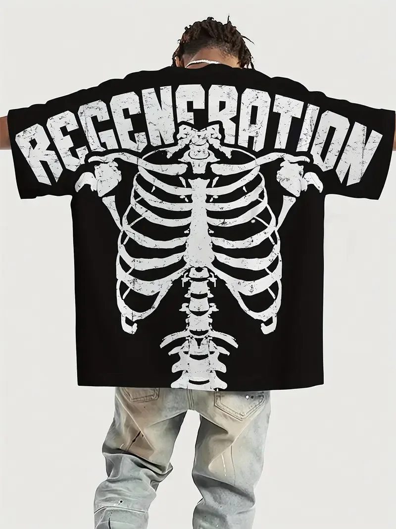 2025 Summer New Men's T-shirt Casual roller skating frame printed Breathable light street men's T-shirt