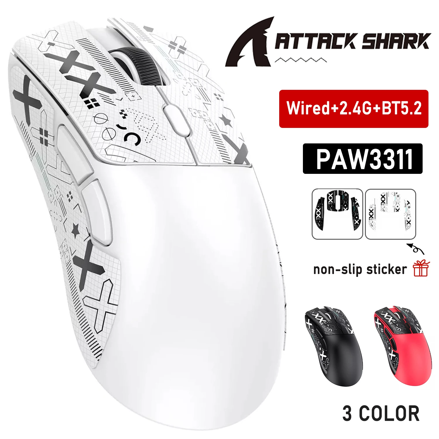 Attack Shark R1 Bluetooth Wireless Gaming Mouse 18000dpi PAW3311 Tri-mode Connection Lightweight USB Macro Mouse for Esports