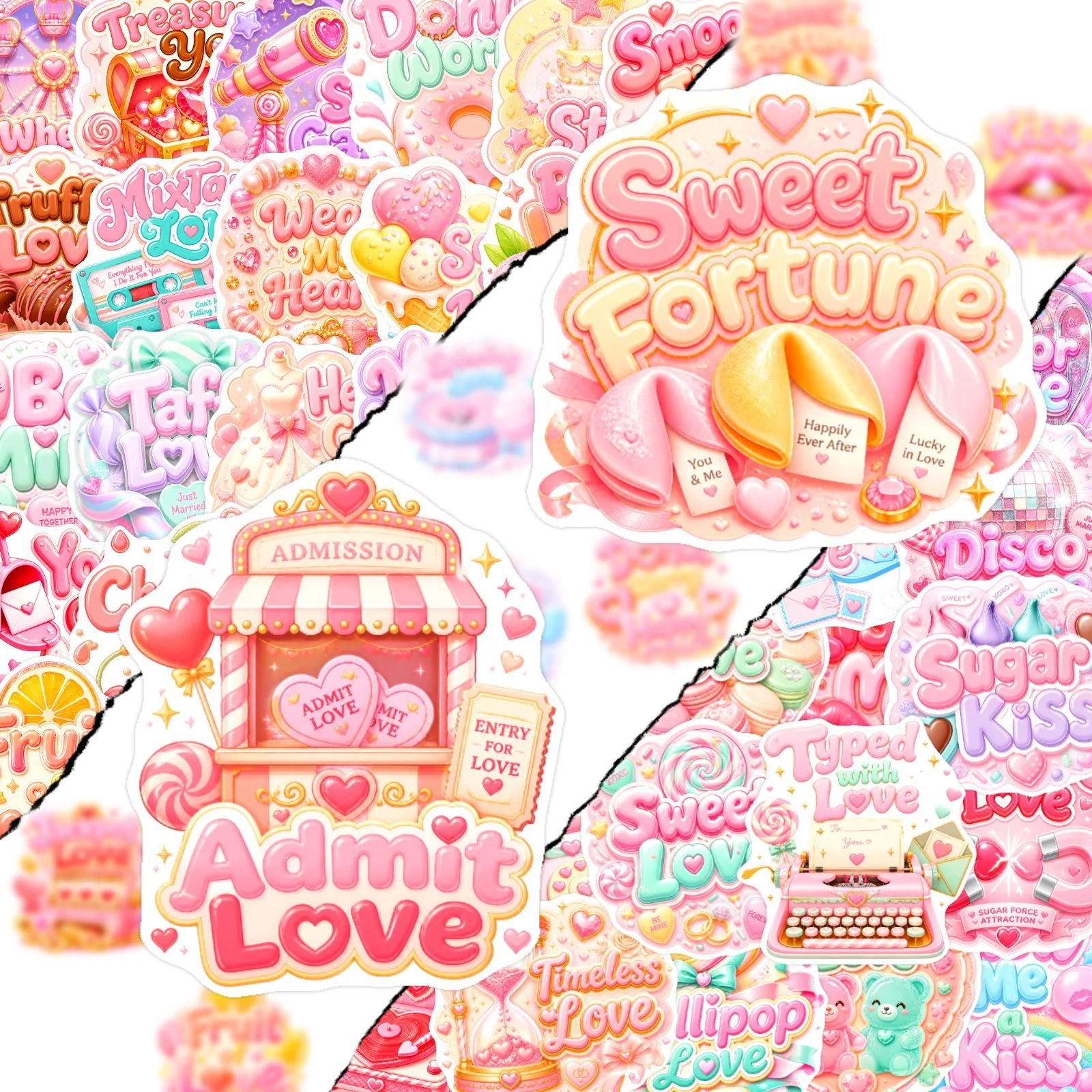 50 Pcs Cartoon Sweet  Graffiti Stickers Soft Cute Waterproof Vinyl Decals for Journal Phone Helmet Skateboard Laptop Gift